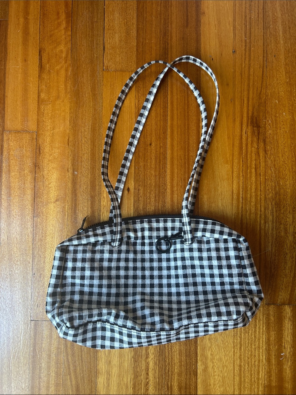 BAGGU Nylon Bowler Bag - Black & White Gingham (Regular Size, Not Med)